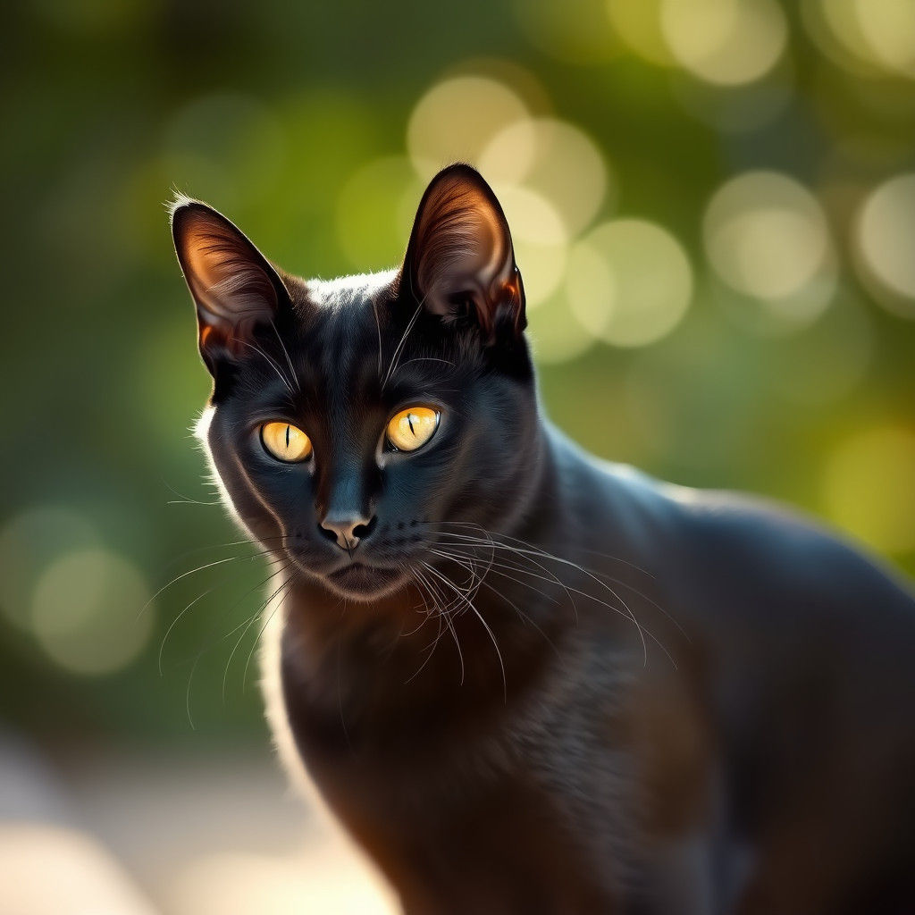 Sleek Black Cat with Yellow Eyes in Natural Light