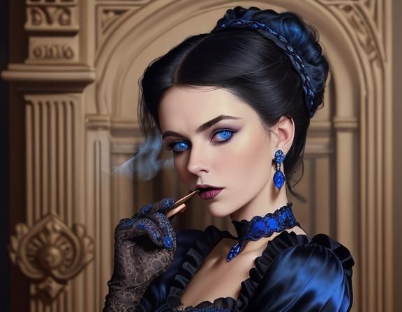 Gothic Portrait of Elegant Woman Smoking
