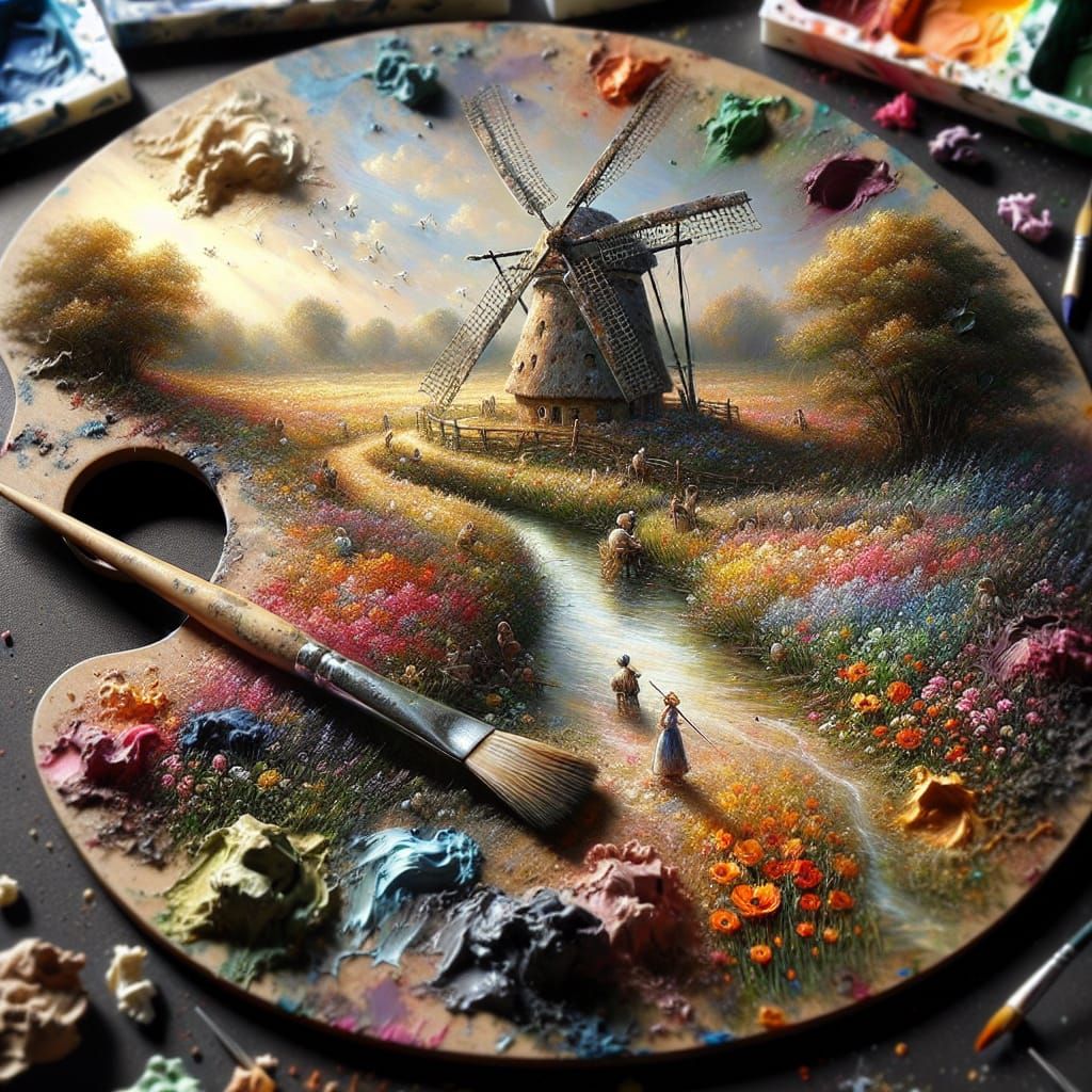 Miniature Impressionist Landscape on Painter's Palette