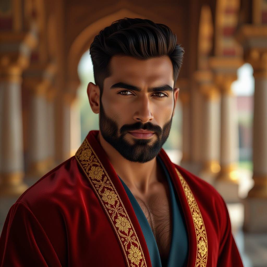 Tamil Man in Velvet Robes, Hyperrealistic Portrait