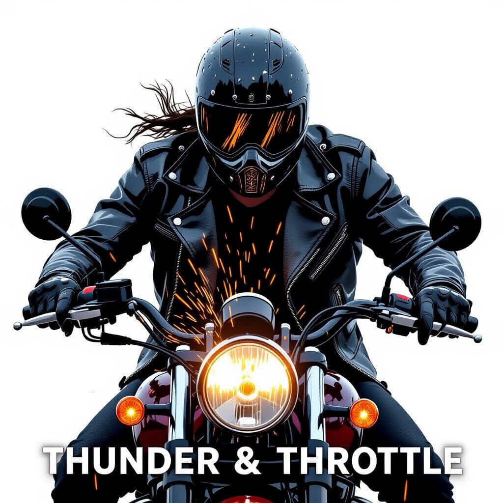 Gothic Biker in Storm of Sparks and Rain