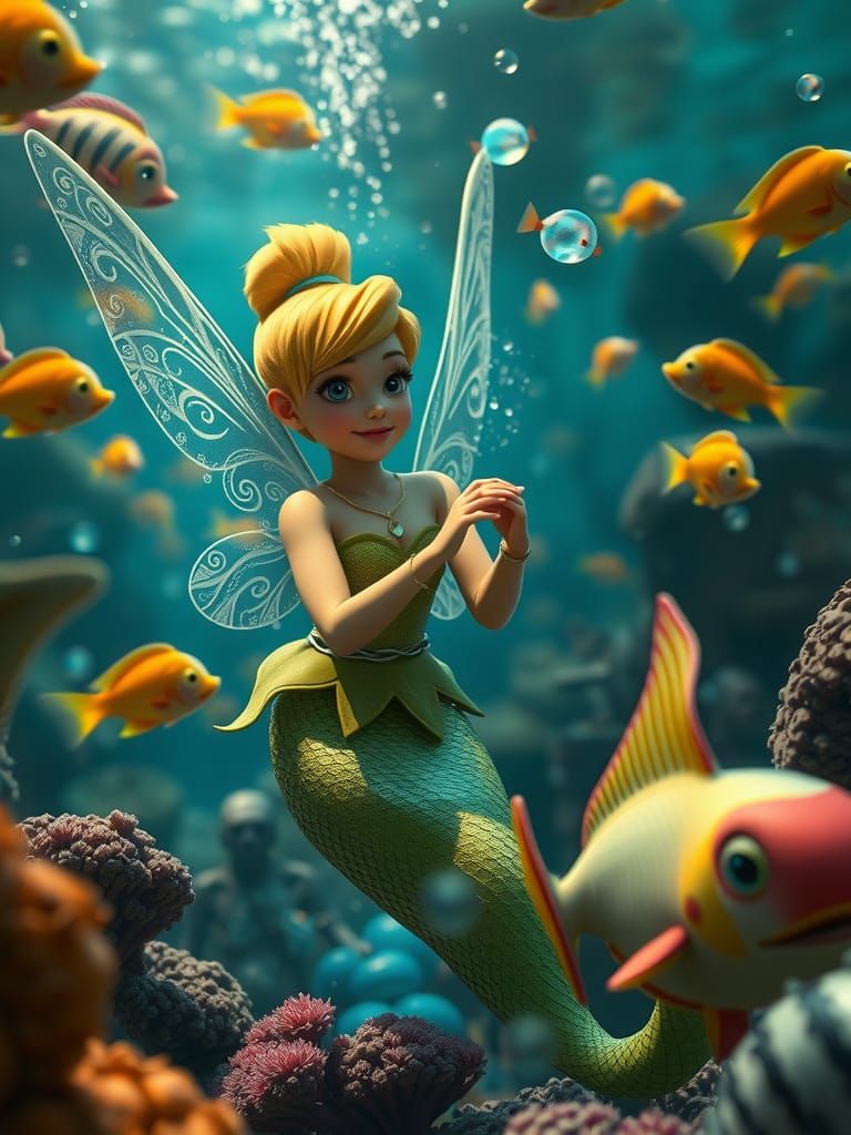 Tinkerbell as Mermaid Under the Sea