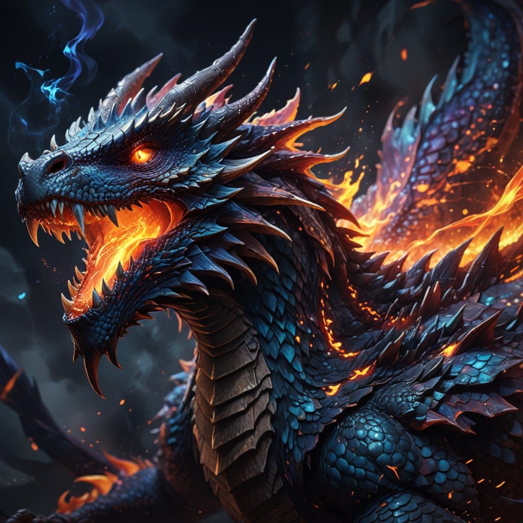 Anime Dragon with Glowing Scales and Fiery Breath