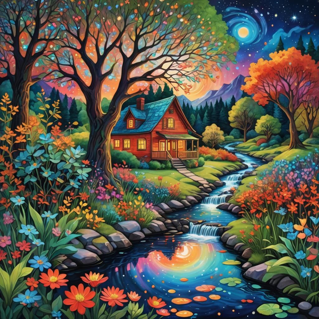 Astral Dream House with Blooming Tree