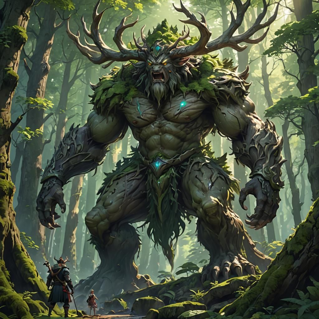 Majestic Forest God in Anime Style