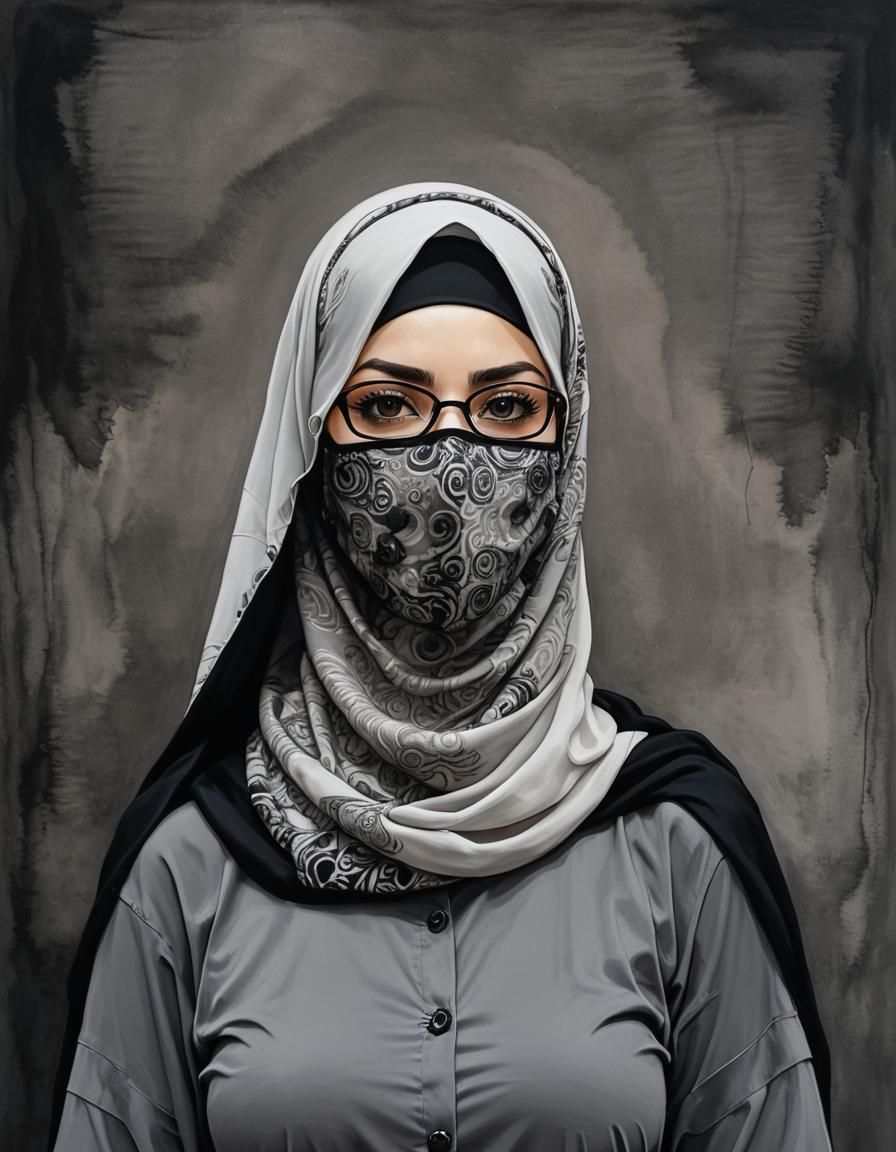 Psychedelic Portrait of Hijabi Woman with Flowers