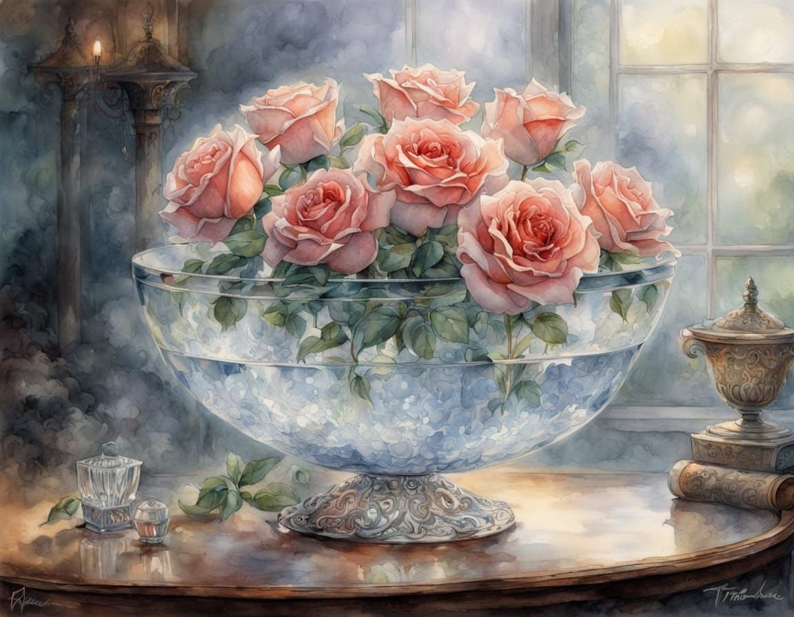 Ethereal Rose in Crystal Bowl Painting
