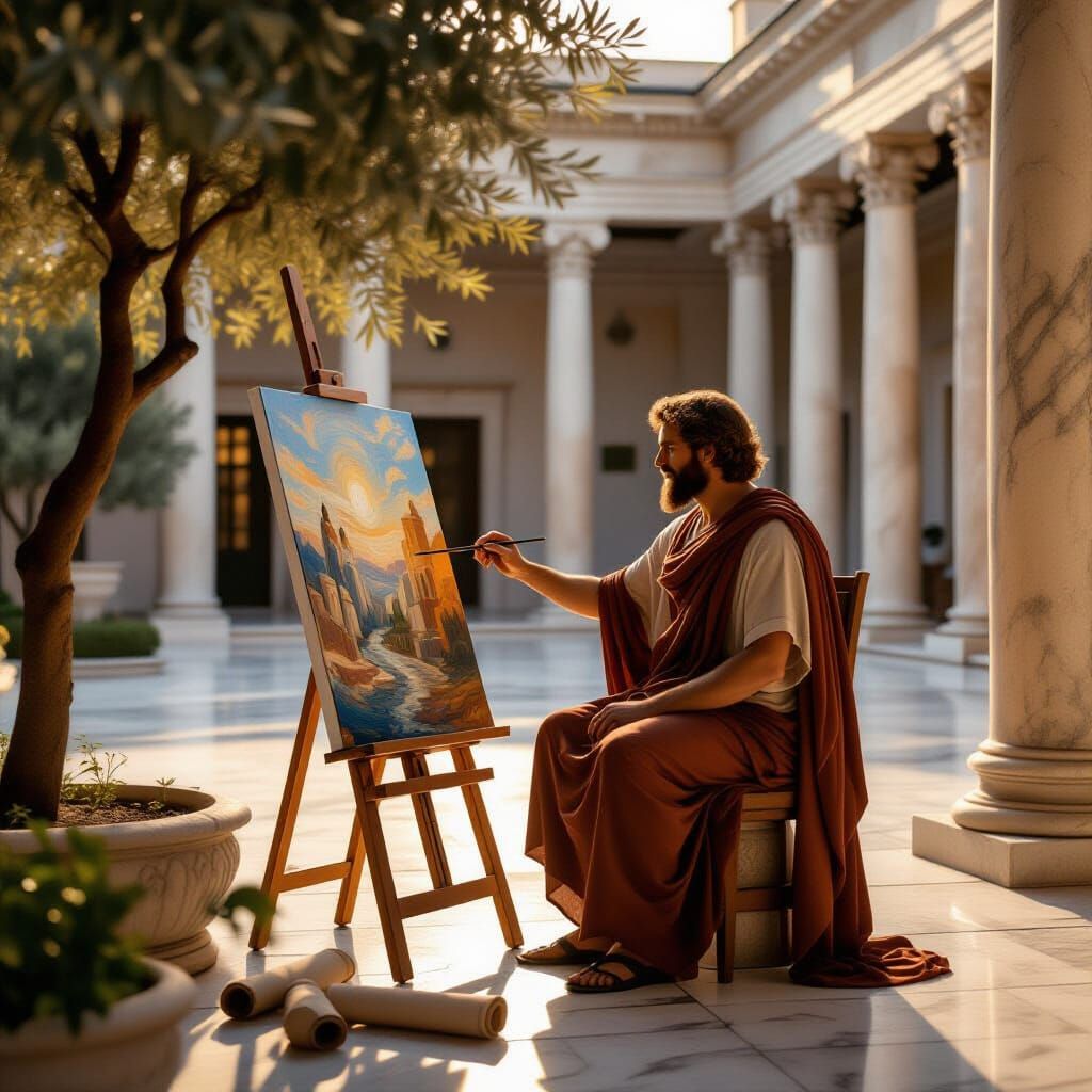 Nietzsche-Inspired Roman Philosopher Paints at Dawn