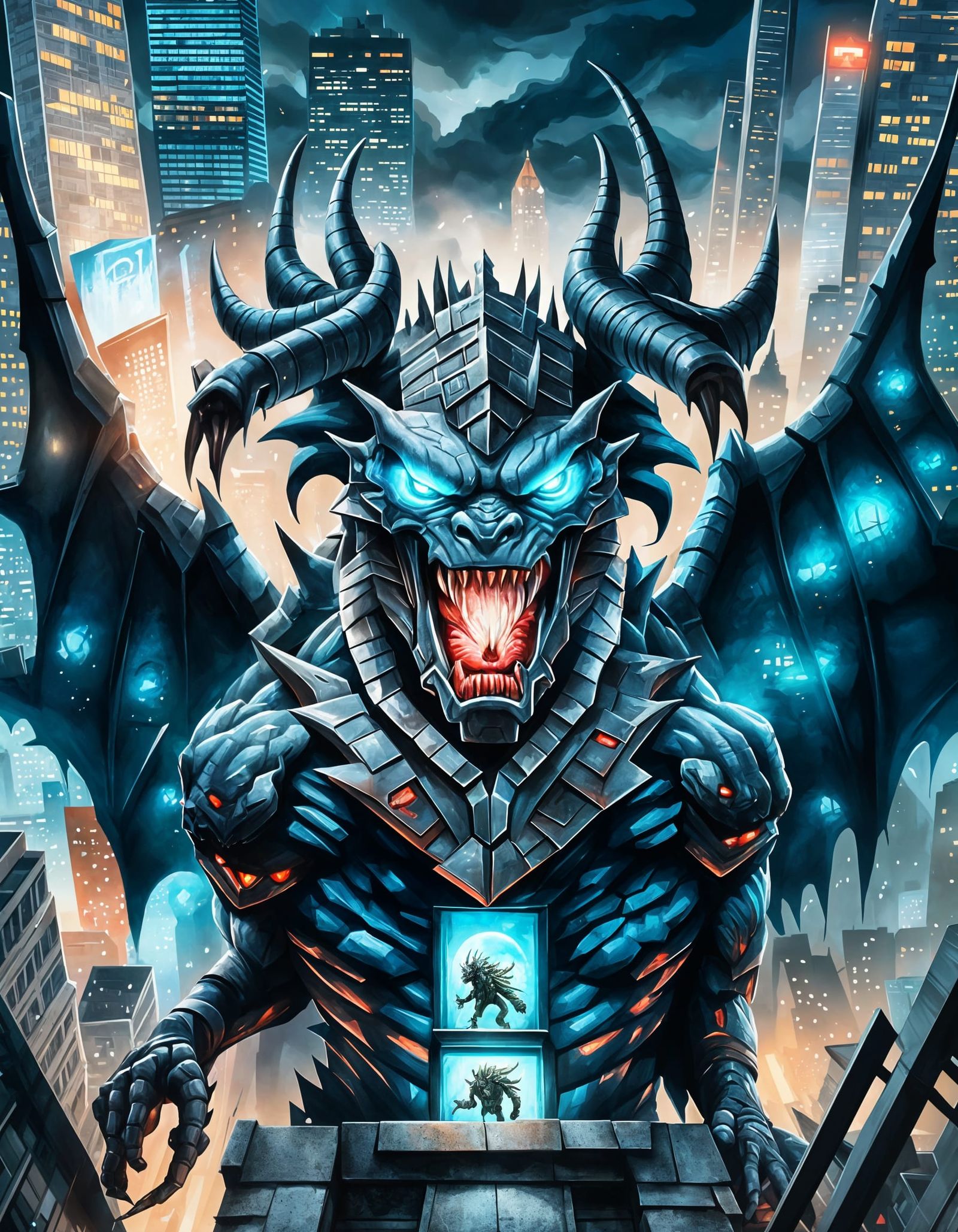 Gargoyle and Character Mural in Fantasy Style