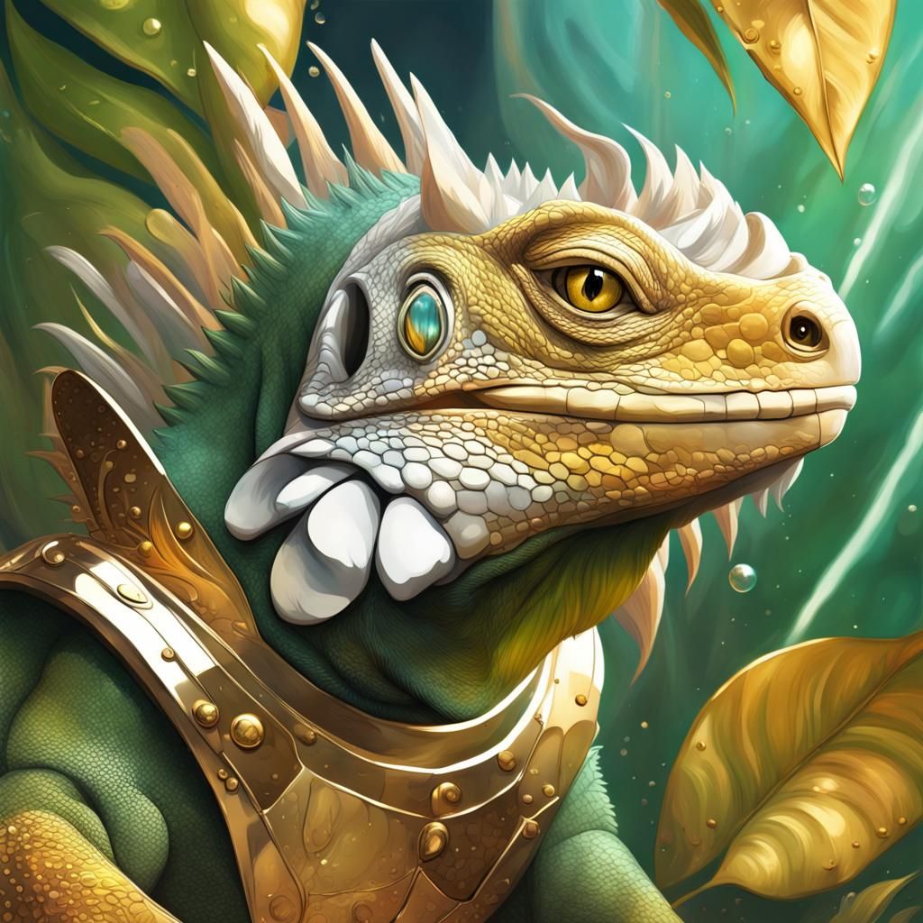 Armored Iguana in a Bubble: Hyperrealistic Concept Art