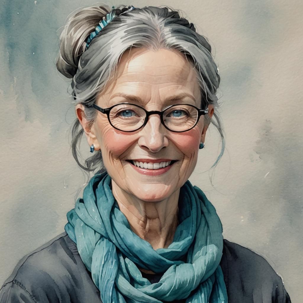 Serene Watercolor Portrait of a Woman with Boston Terrier