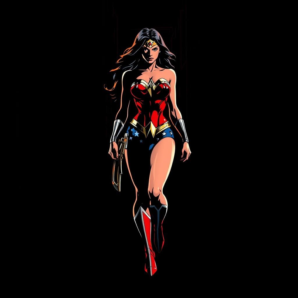 Wonder Woman in Stark Red, White, and Black Comic Art