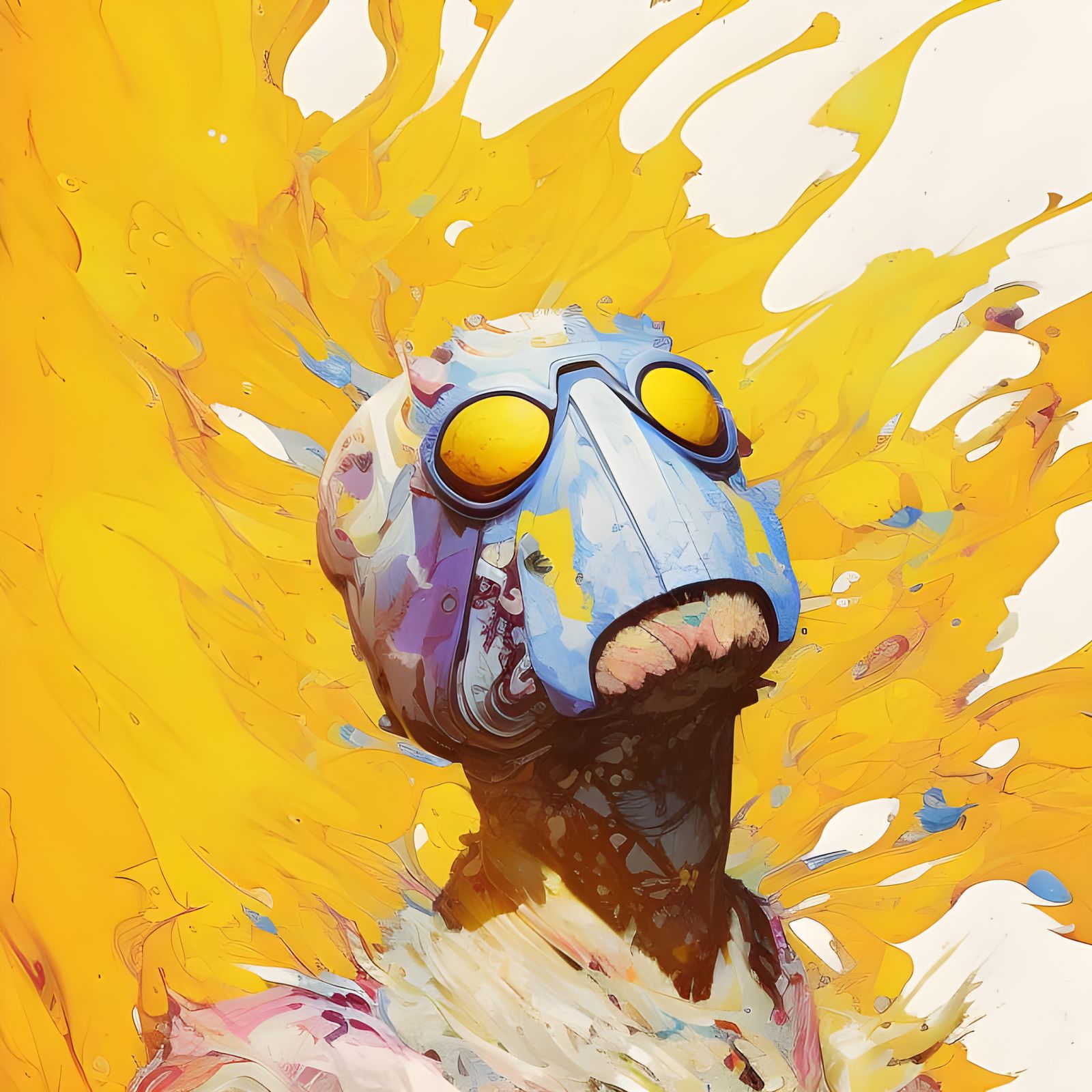 Explosive Lemon Bird Portrait in Gouache and Oil