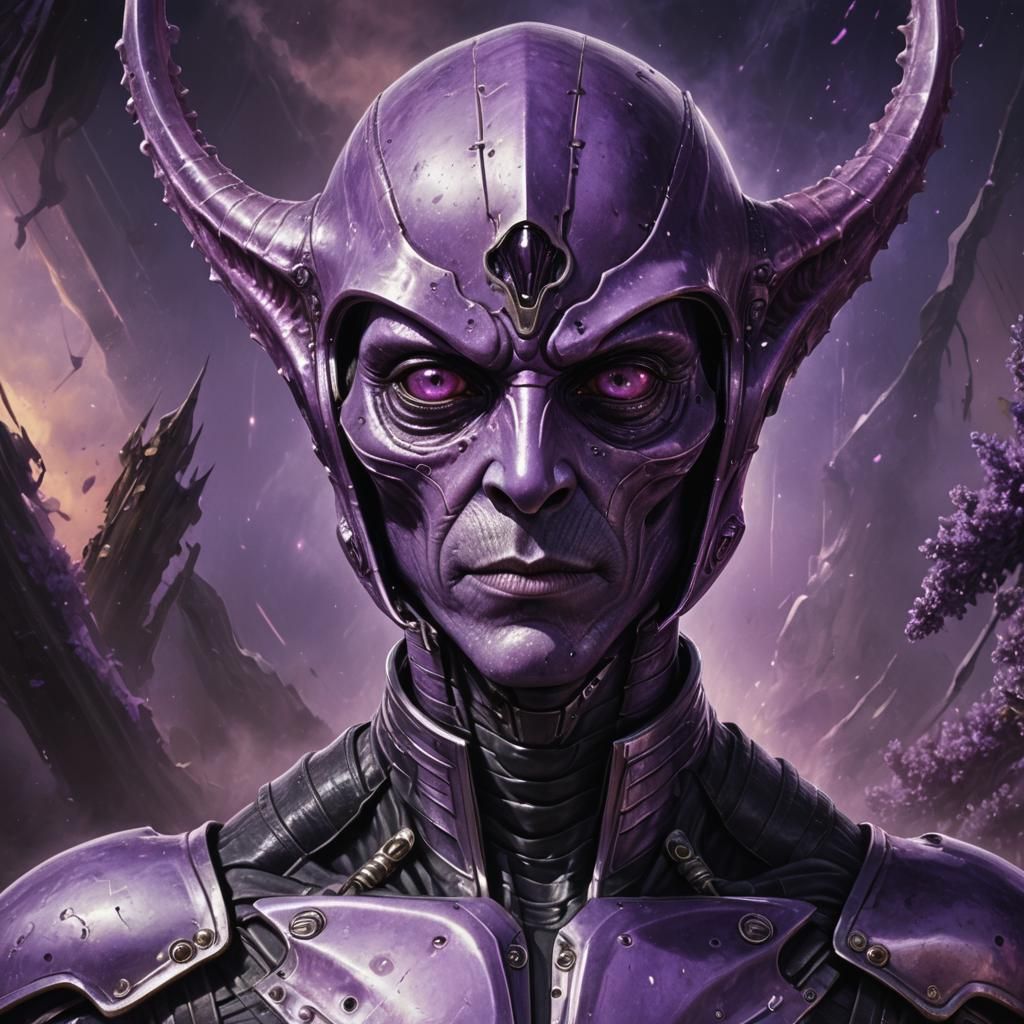 Lavender Alien Man Portrait in Hyperrealistic Style