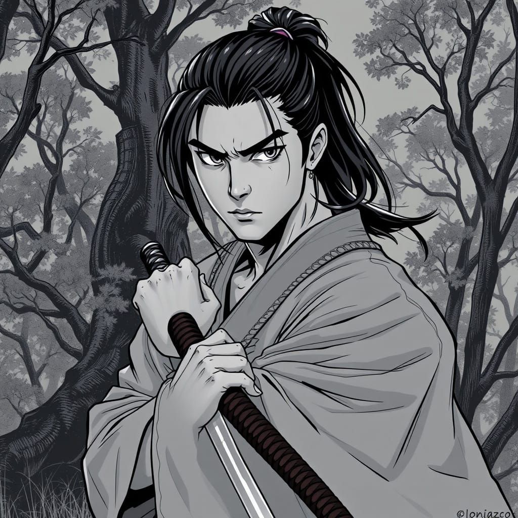 Chiseled Samurai Warrior in Manga Style