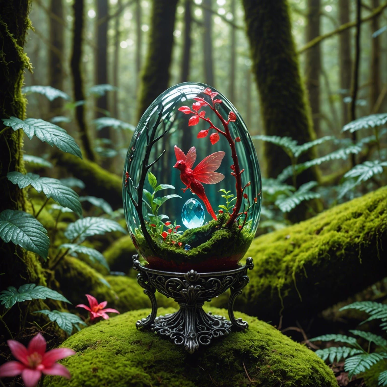 Mystical Rainforest Inside Crystal Egg
