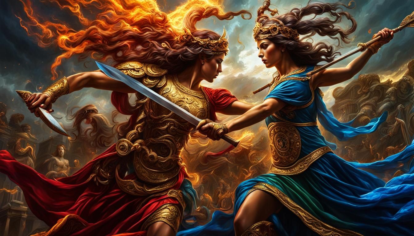 Athena vs. Medusa in Dramatic Action Painting