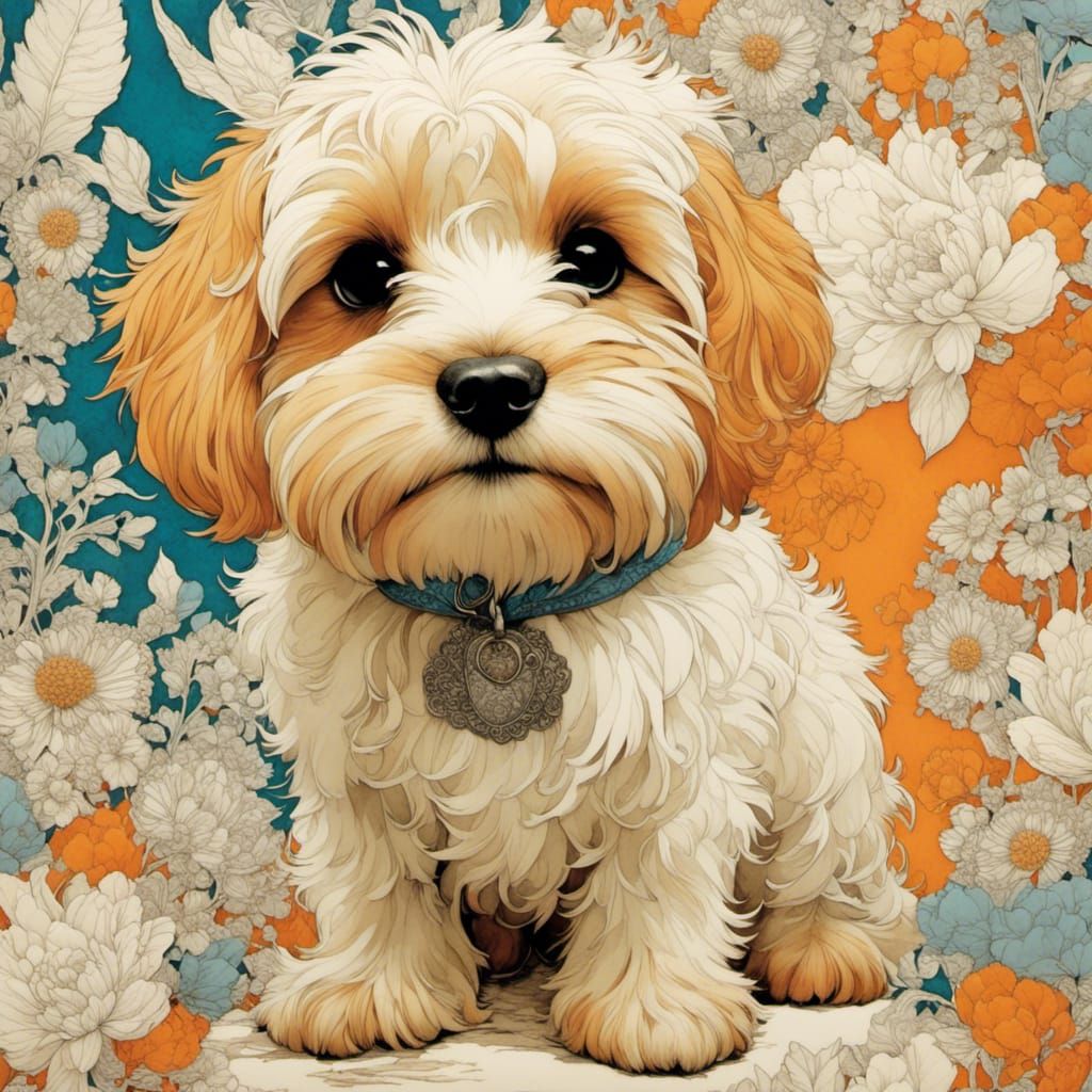 Cute Dog as Fabric and Paper Collage