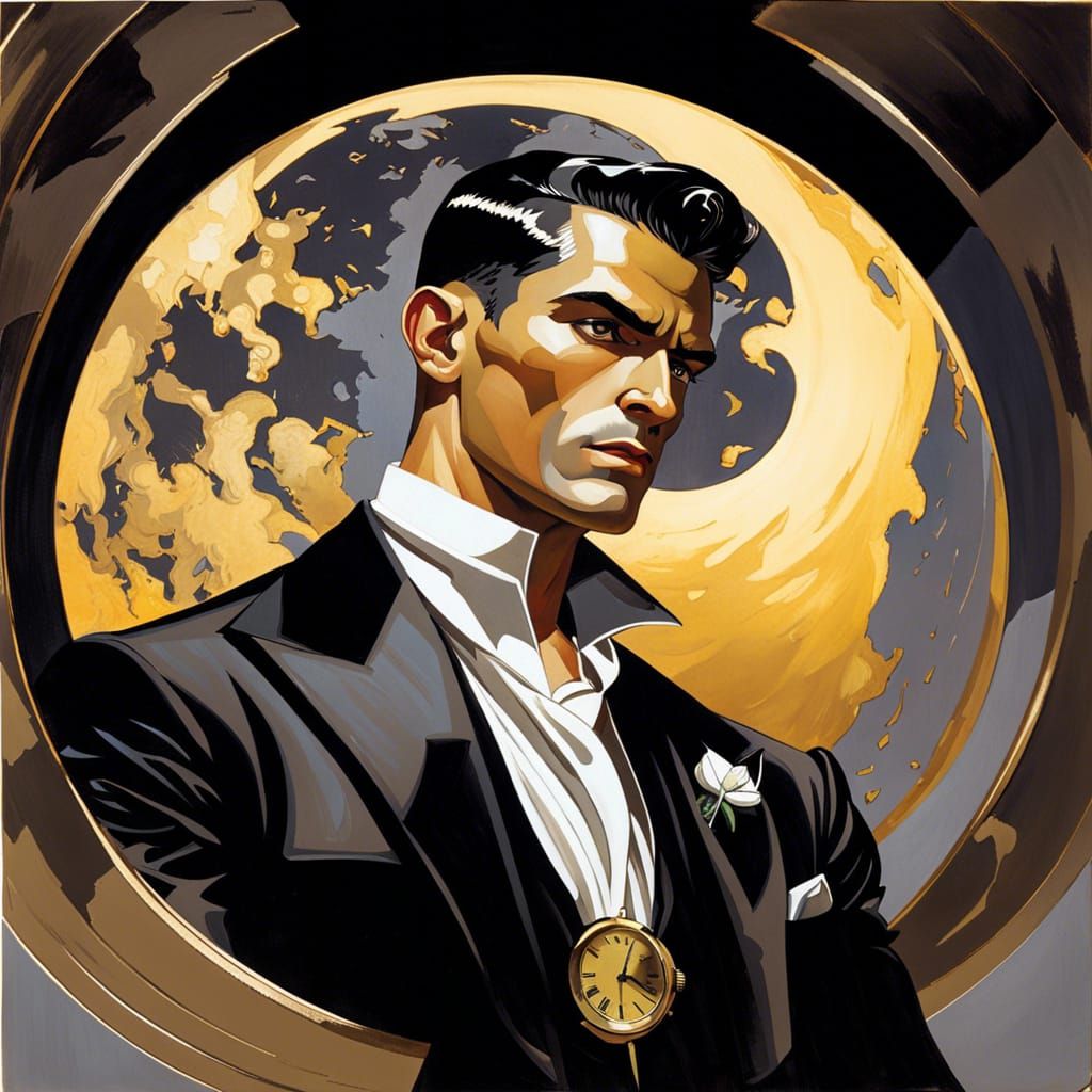 Menacing Man Over Metropolis in Golden Age Illustration