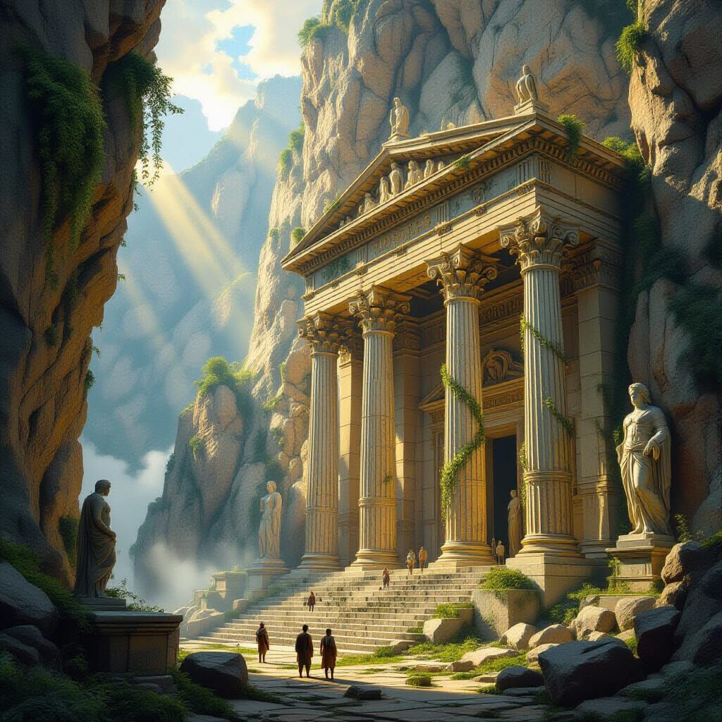 Majestic Temple Carved Into Mountain: Ancient Greek Fantasy