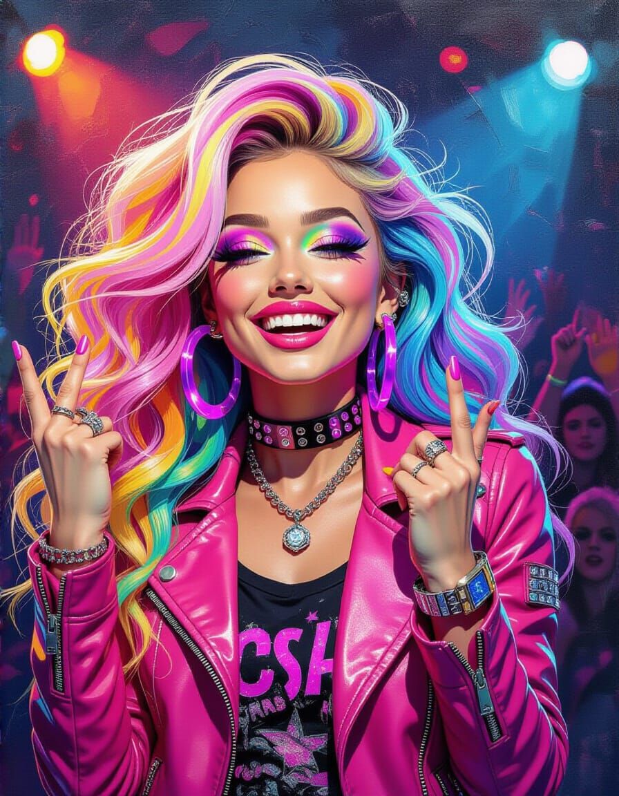 Vibrant Emo Rocker Girl Portrait in Post-Impressionist Style