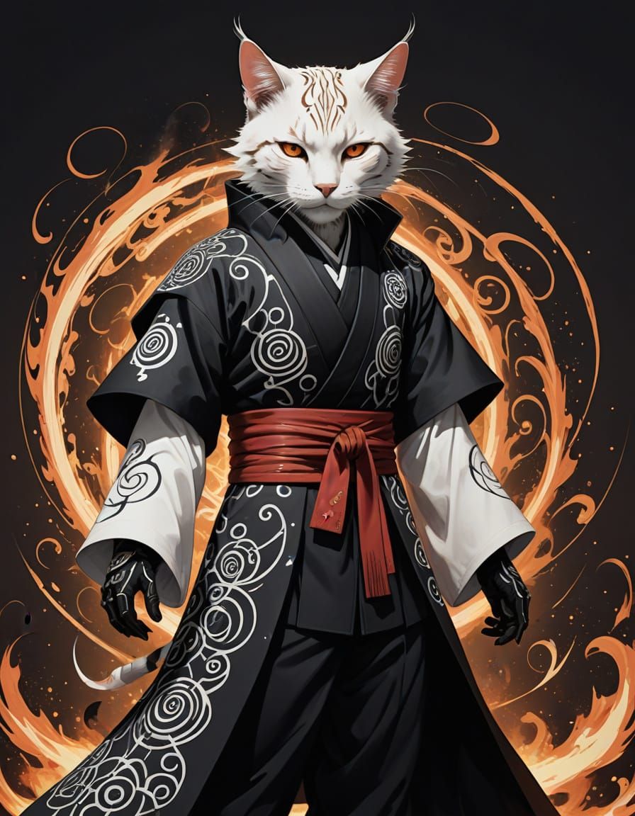 Mystical Sage with Chakra Cloak and Feline Features