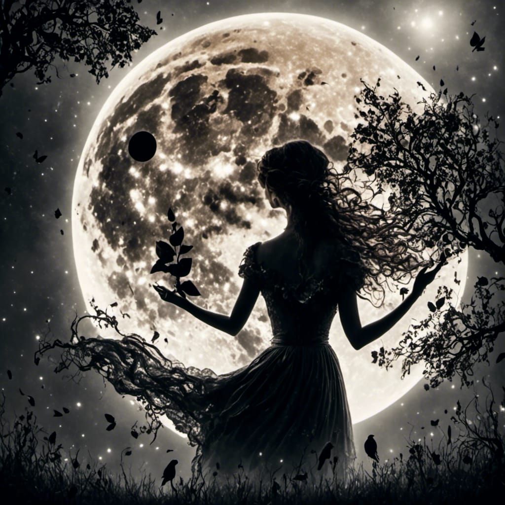 Poet and Moon Silhouette in Hyperrealism Style