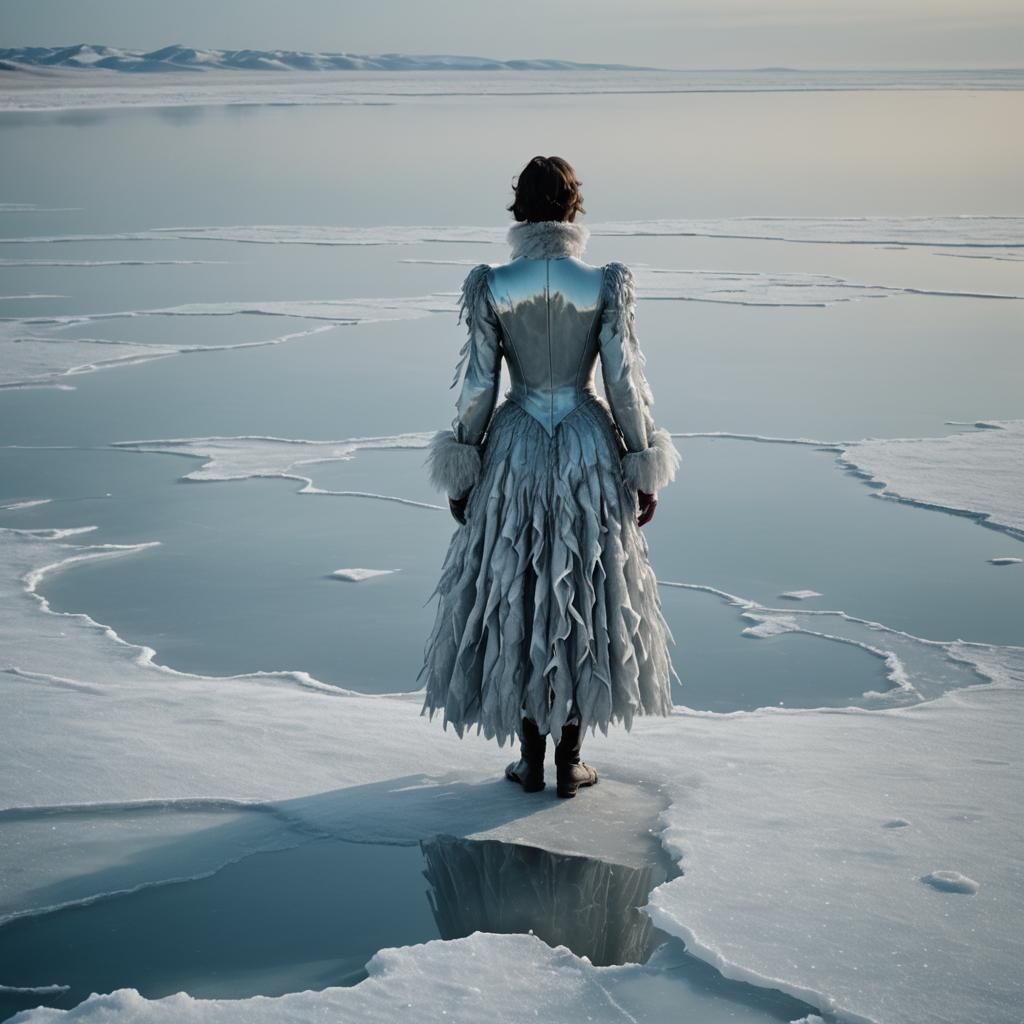 Surreal Frozen Lake Scene in Style of Dali