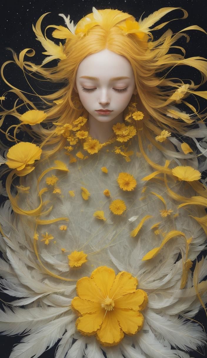 Ethereal Floral Art in Cosmic Yellow Jasper