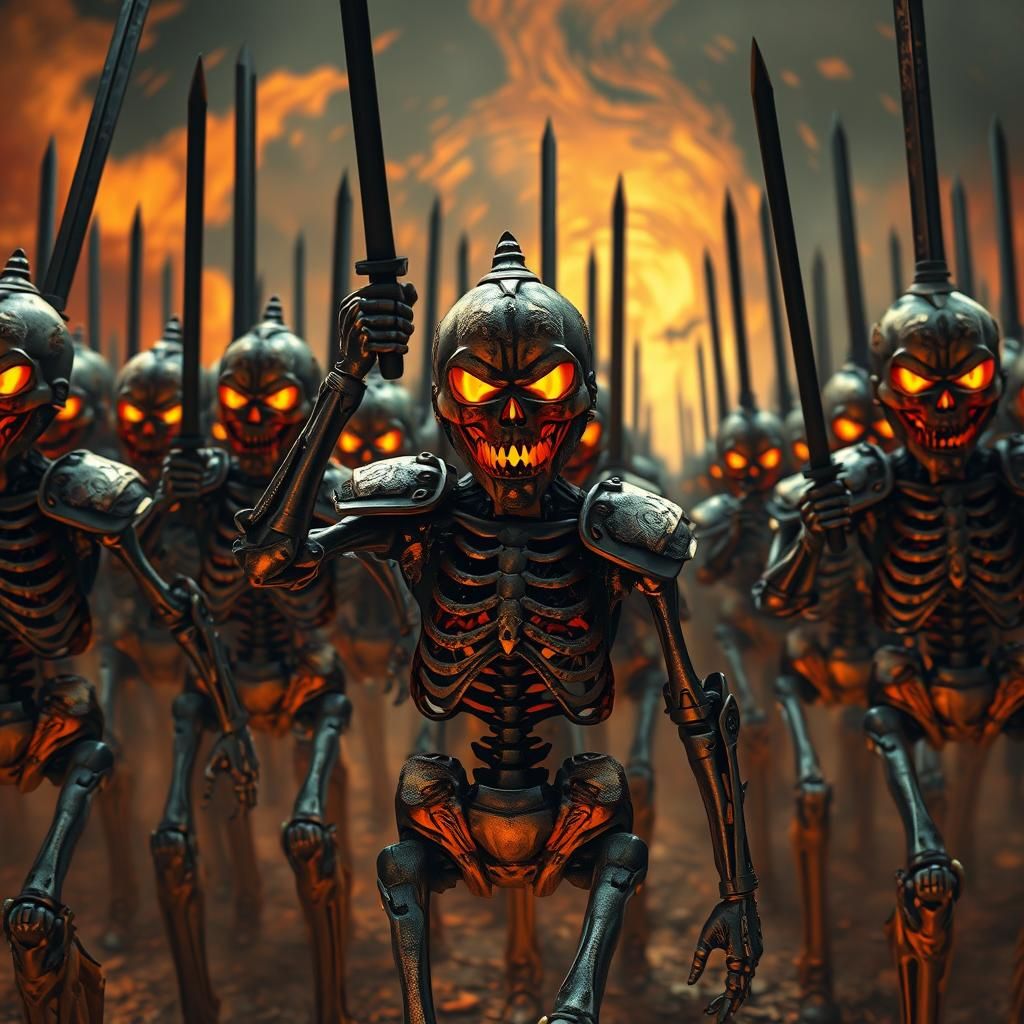 Armored Skeleton Army with Jack-o-Lantern Heads