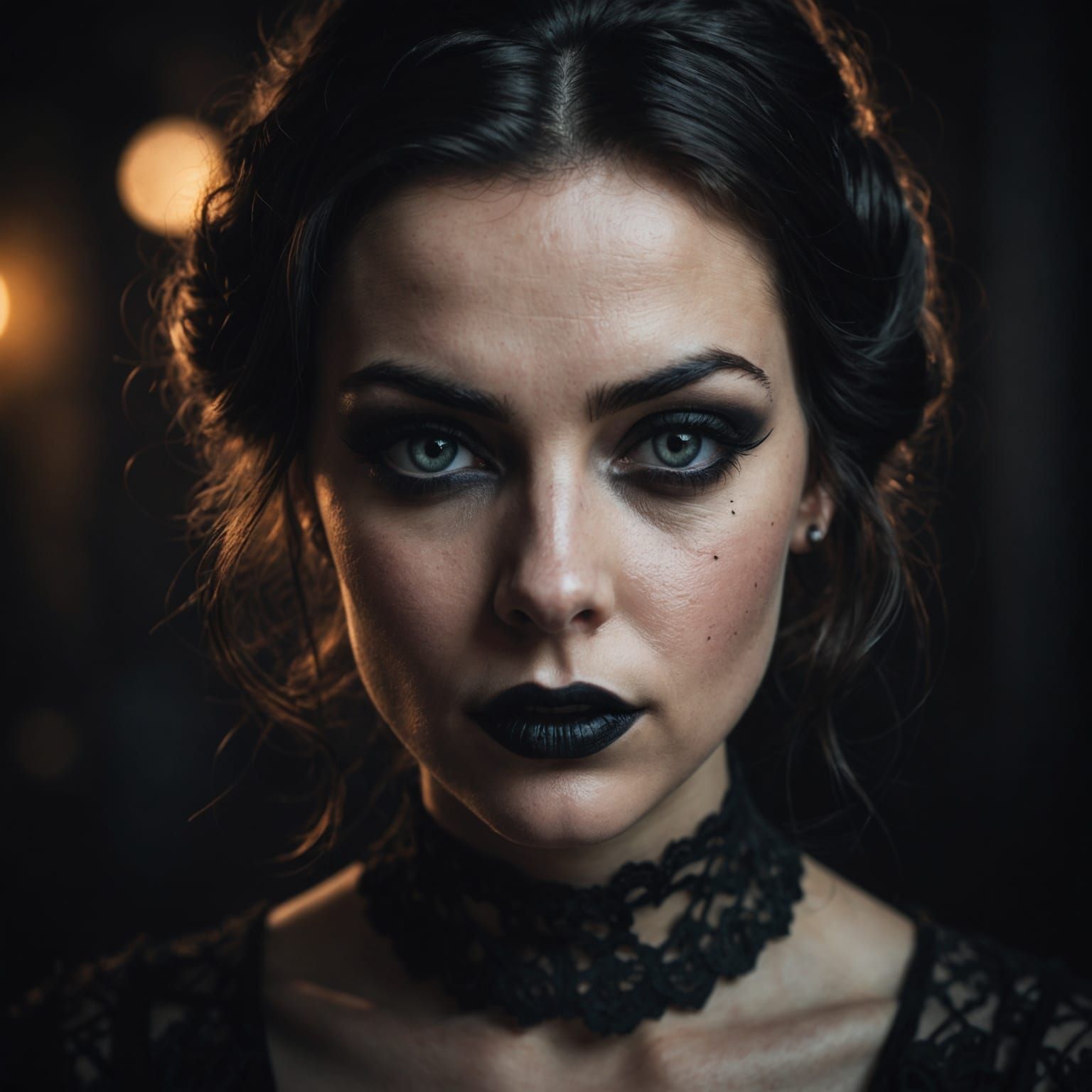 Gothic Pinup Bombshell Portrait in Ambient Light