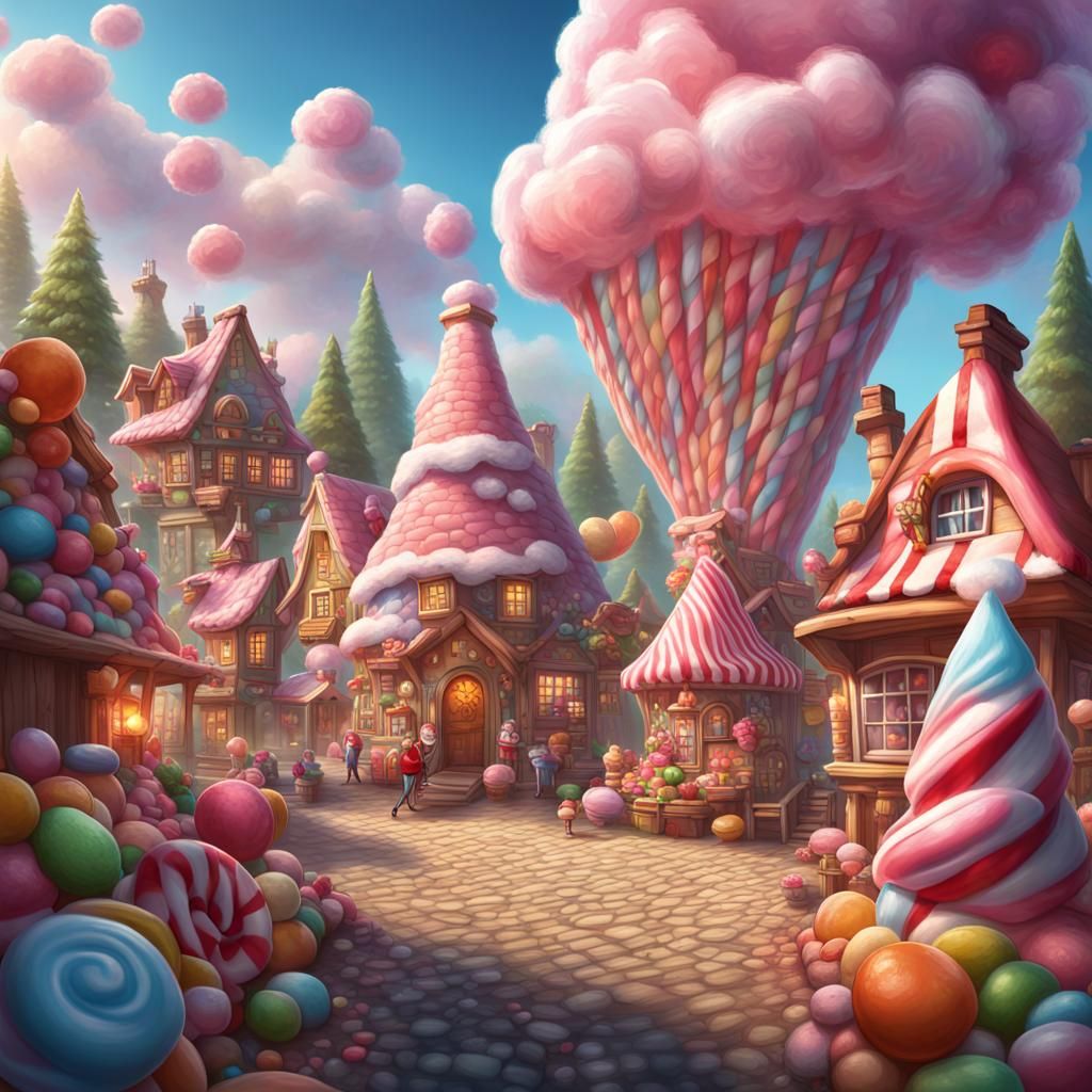 Santa in a Candy Wonderland Village: Hyperrealistic Art