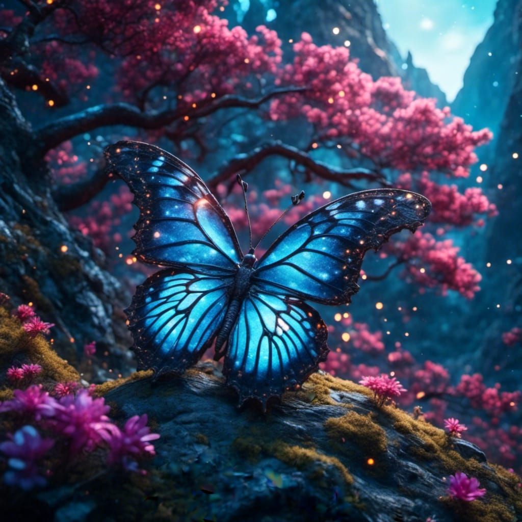 Sparkly Butterfly in Tree: Digital Matte Painting