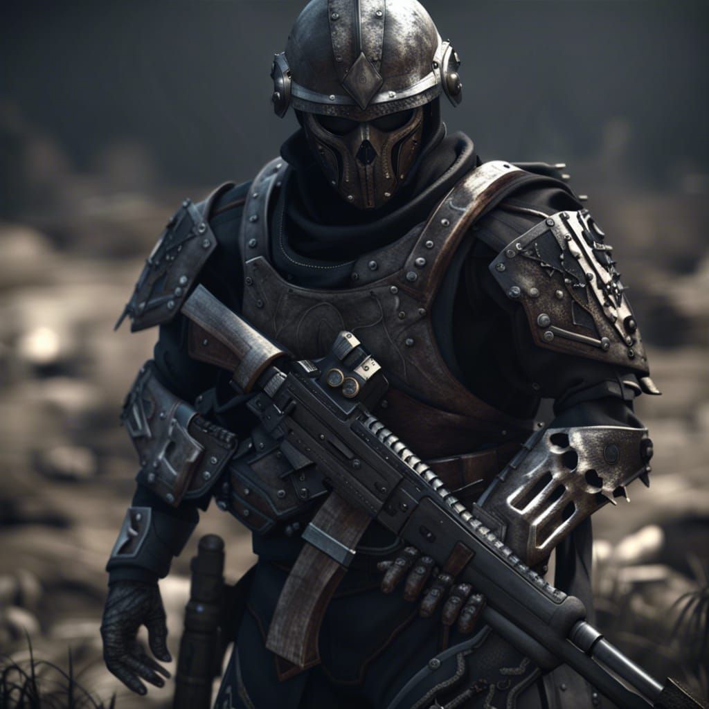 Armored Soldier in Barren Wasteland: 3D Cinematic