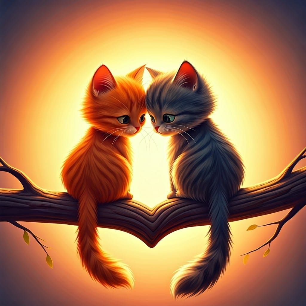 Two Adorable Cats Share a Tender Moment on a Whimsical Tree ...