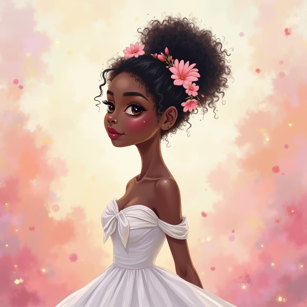 Black Woman with Pastel Flowers in Impressionist Style