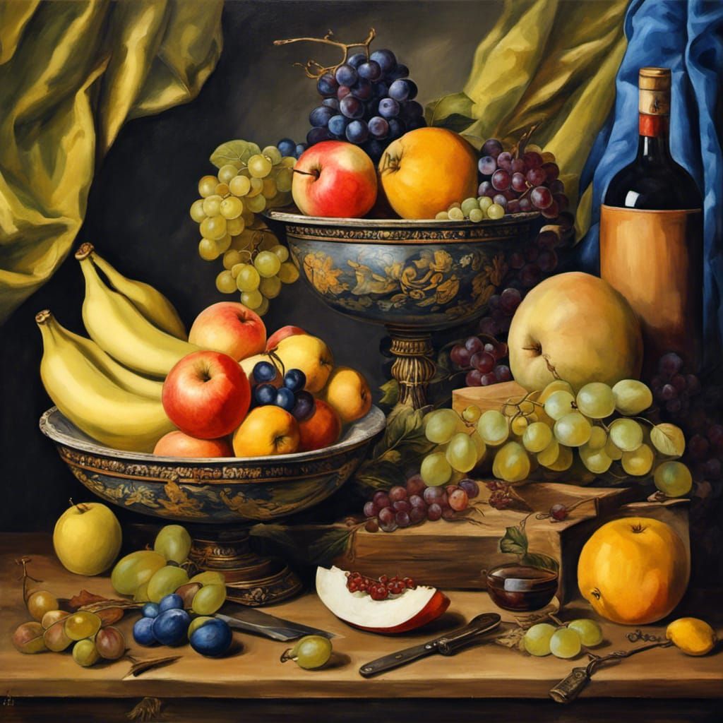 Fruit and Wine Still Life in Dutch Style