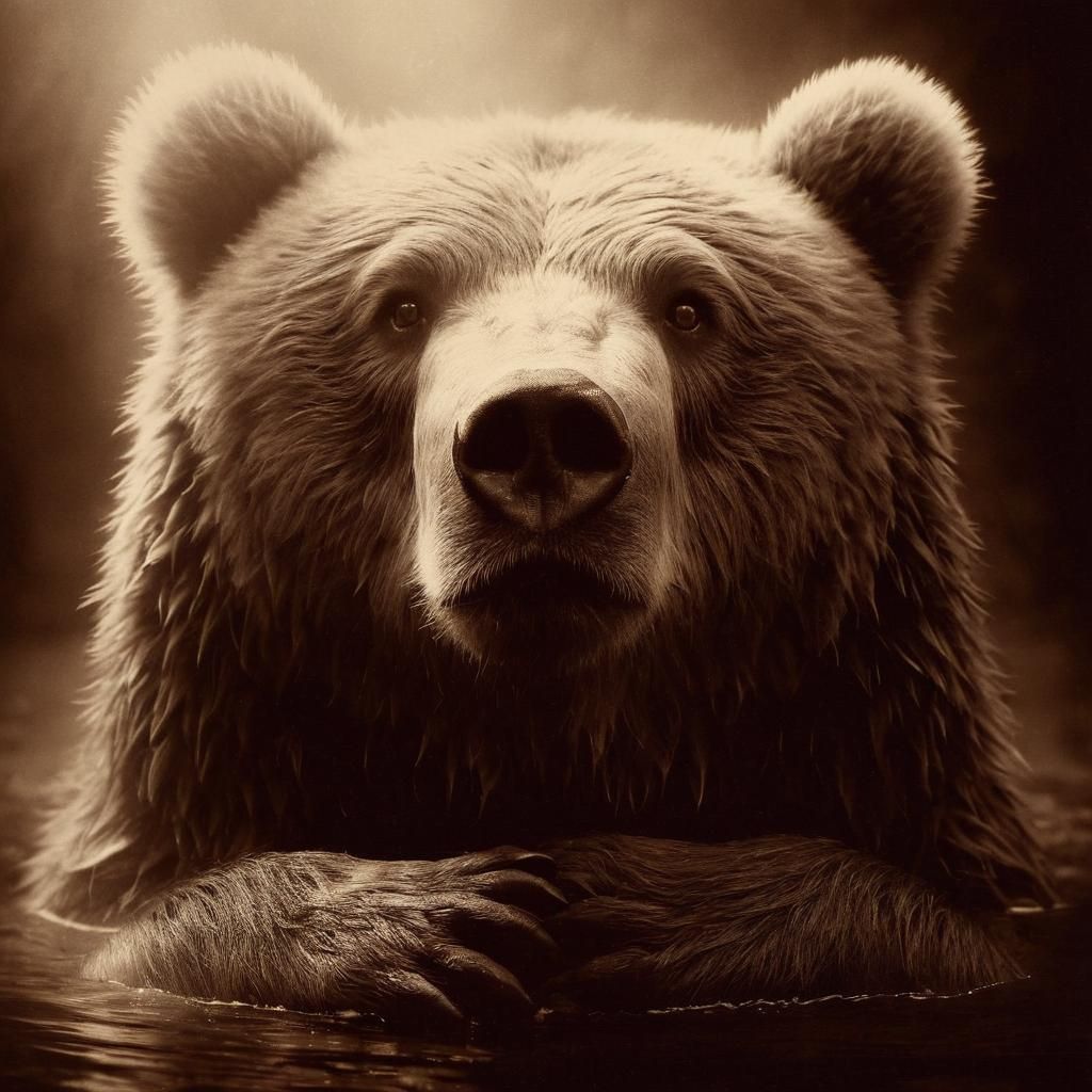 Sepia Portrait of a Sentimental Kodiak Bear
