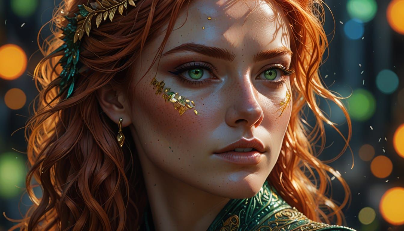 Hyperrealistic Redhead Portrait with Vibrant Background