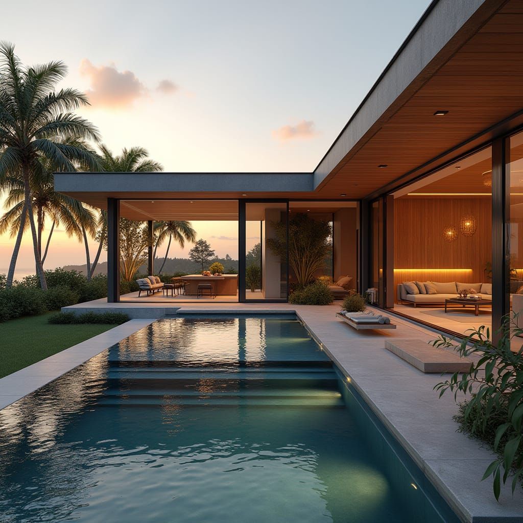 Luxurious Modern Villa at Sunset in 3D Animation
