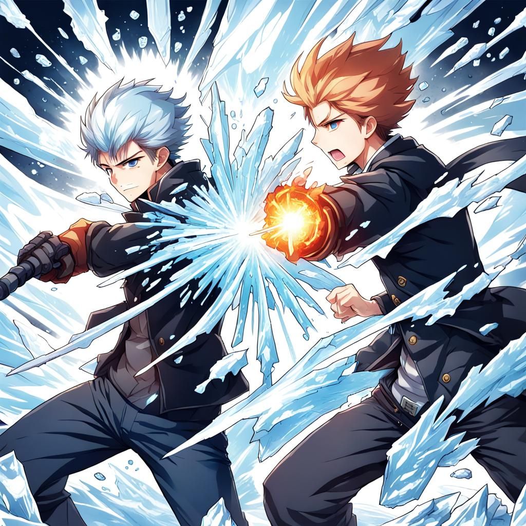 Anime Boys Clash: Fire vs. Ice Powers