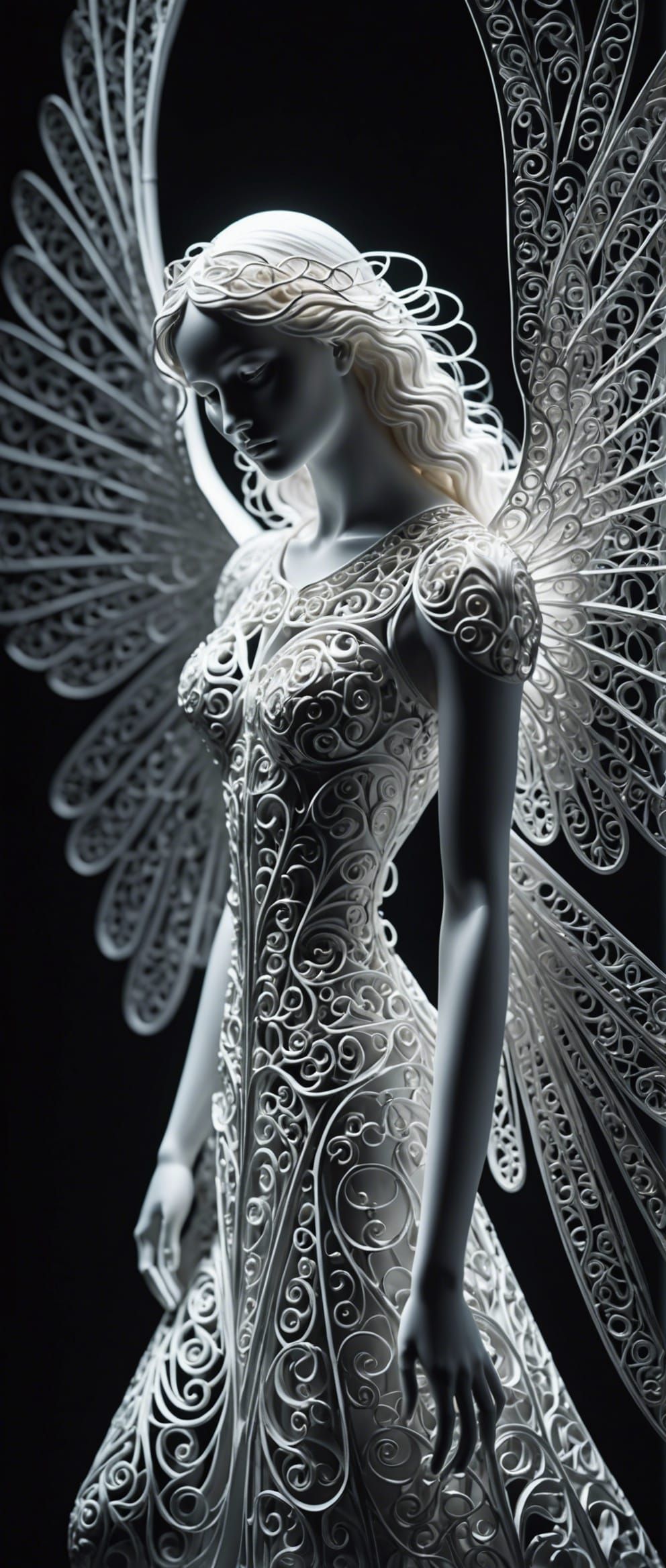 Abstract Filigree Angel in Neon Lighting