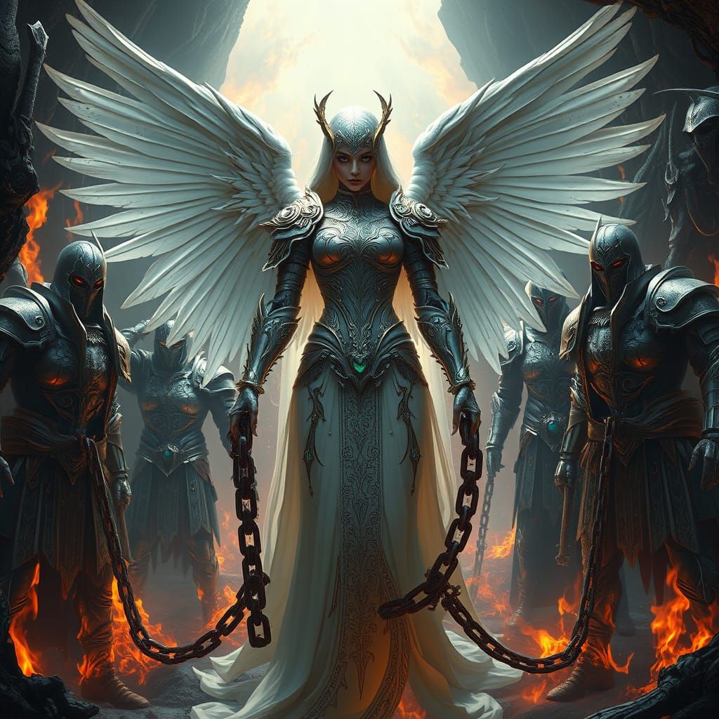 Angel Held Captive by Lilith in Hellish Chains