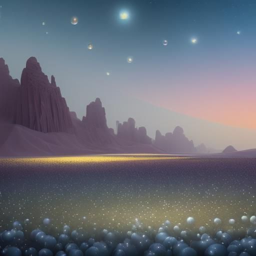 Dreamlike Desert Landscape with Bubbles in Surrealist Style