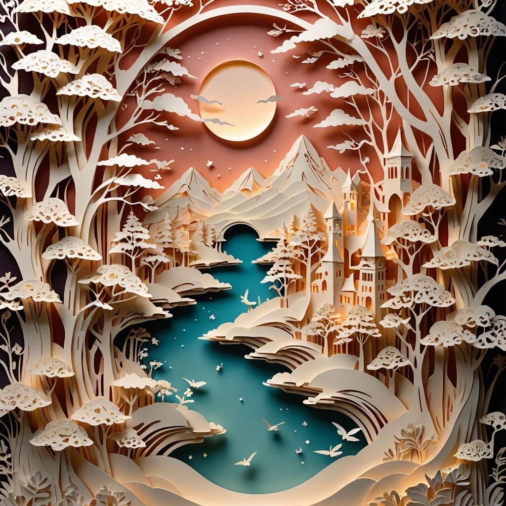 Ethereal Dreamscape: A Kirigami Paper Cutout Masterpiece