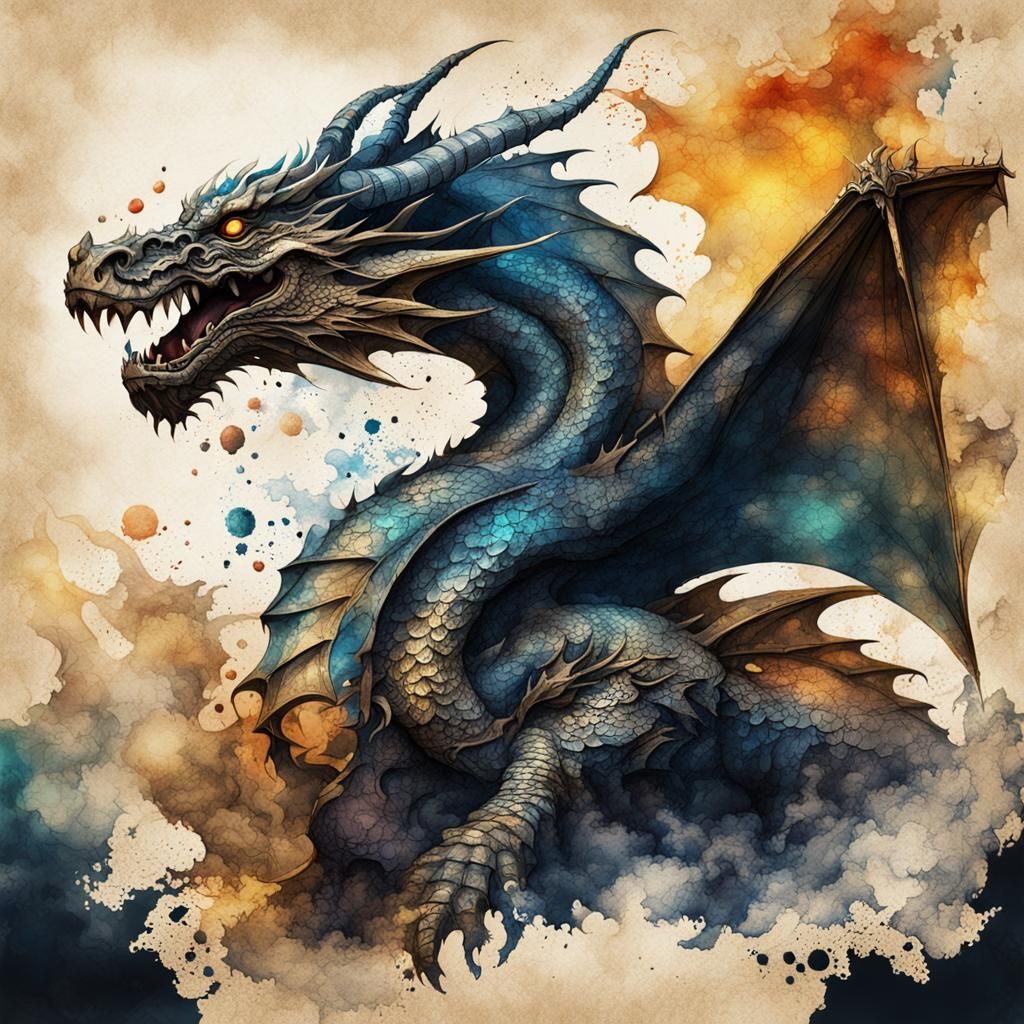Dragon in Modern European Ink Painting Style