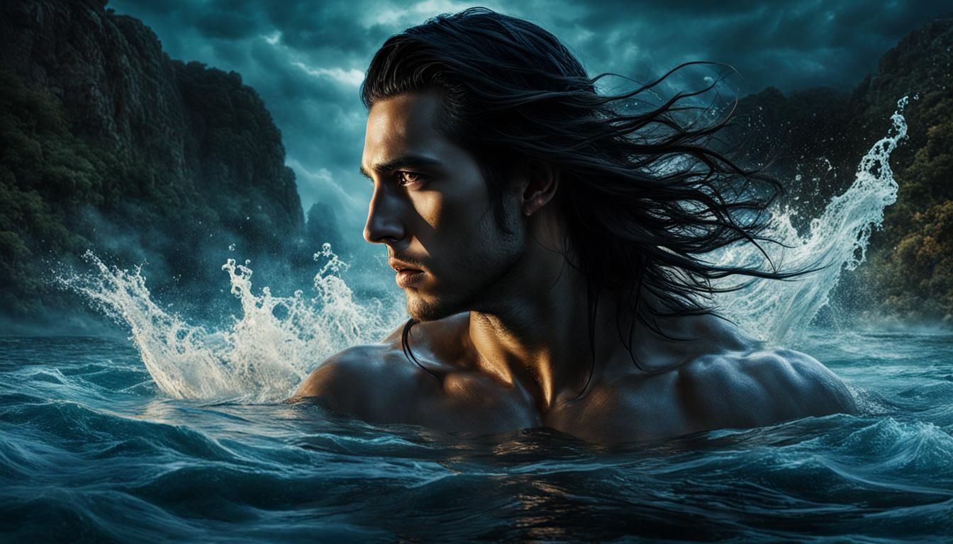 Luminous Portrait of Man Emerging from Water