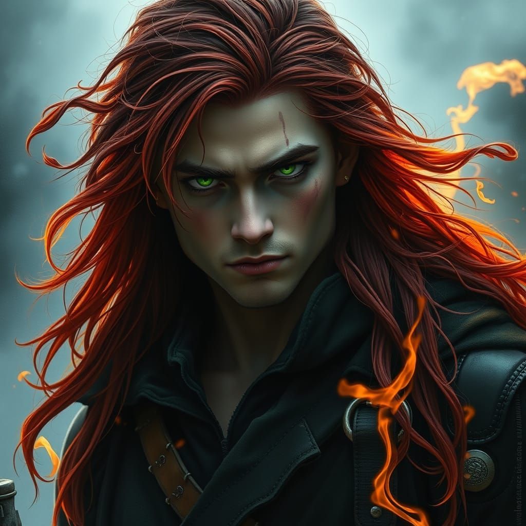 Imposing Man with Fiery Hair, Digital Art