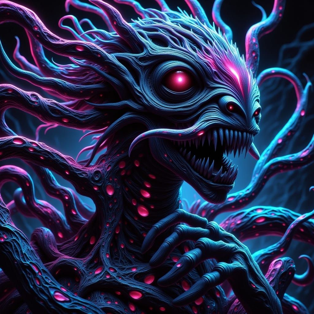 Neon Horror Creature in Cyberpunk Style