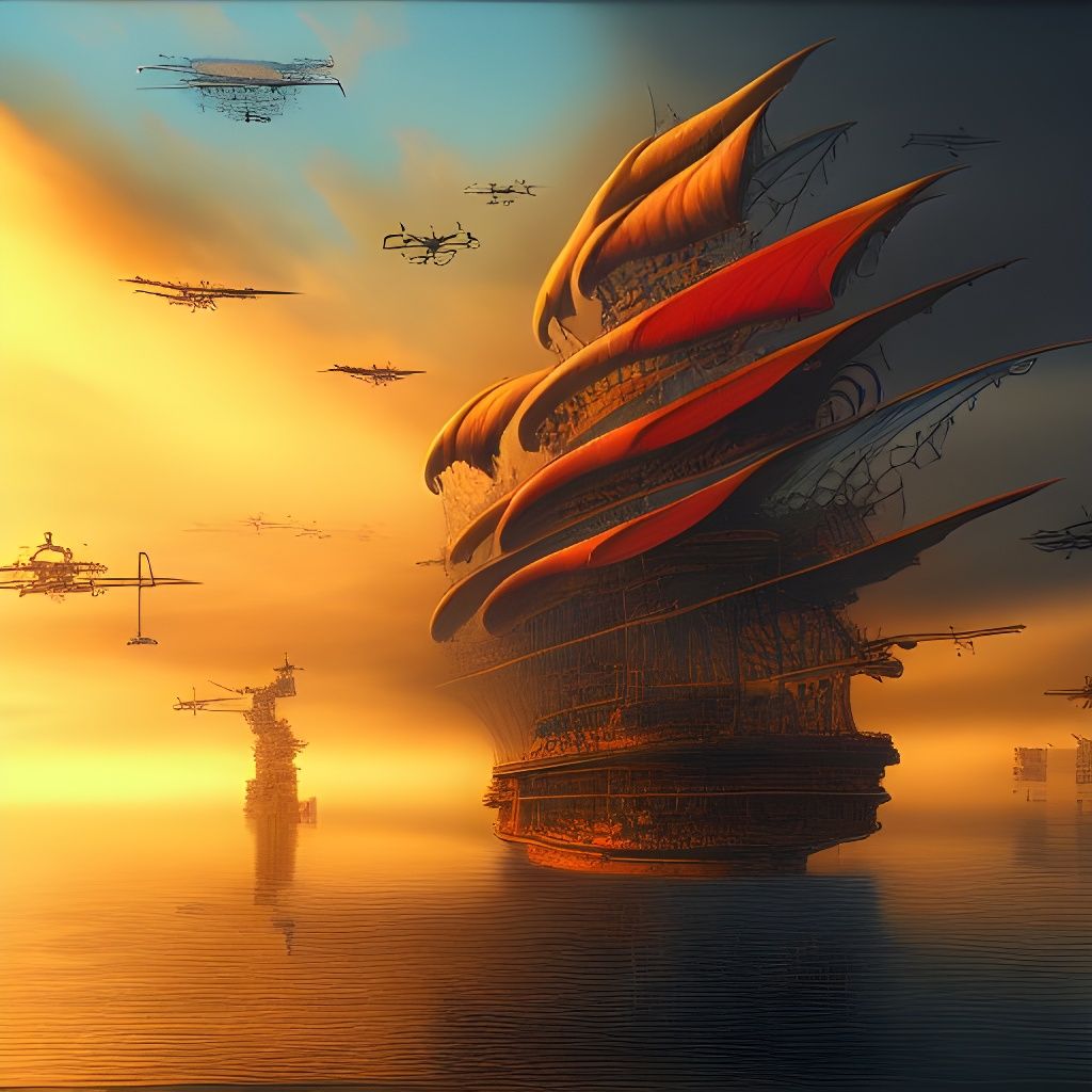 Steampunk Airship in Golden Hour Light
